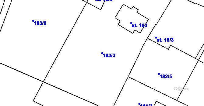 Parcela st. 183/3 v KÚ Topělec, Katastrální mapa