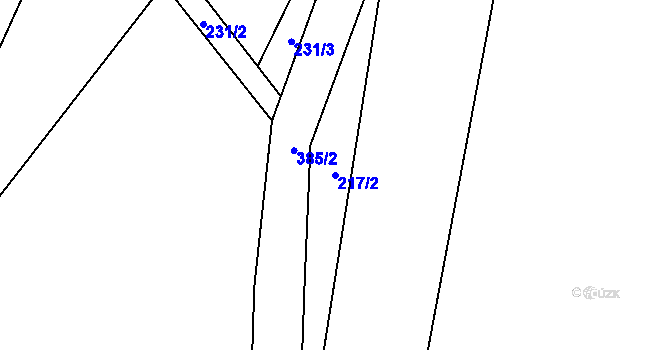 Parcela st. 217/2 v KÚ Topělec, Katastrální mapa