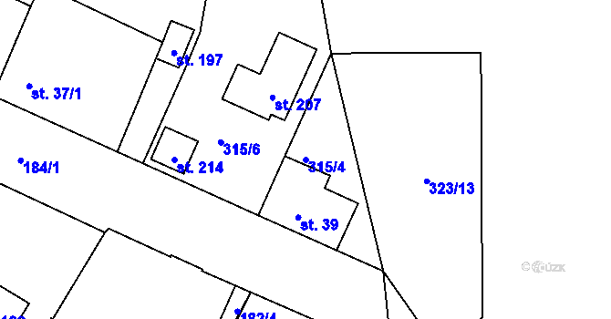 Parcela st. 315/4 v KÚ Topělec, Katastrální mapa