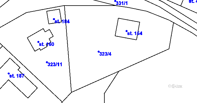 Parcela st. 323/4 v KÚ Topělec, Katastrální mapa