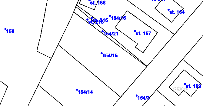 Parcela st. 154/15 v KÚ Topělec, Katastrální mapa