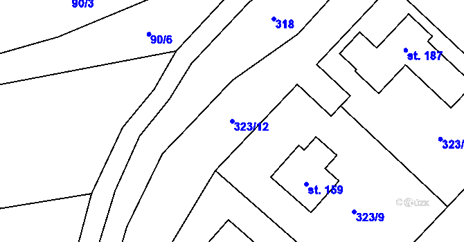 Parcela st. 323/12 v KÚ Topělec, Katastrální mapa