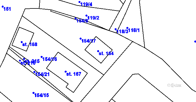 Parcela st. 164 v KÚ Topělec, Katastrální mapa
