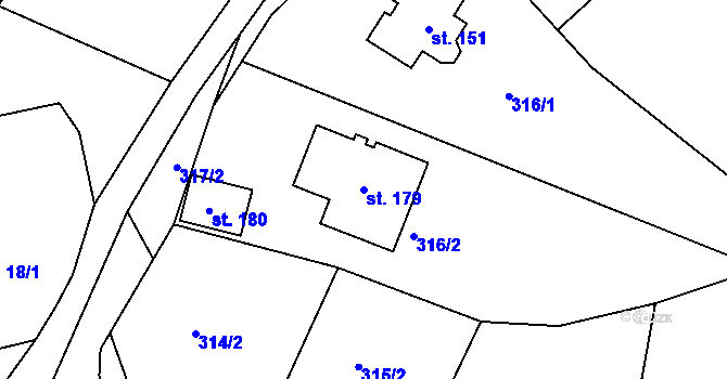 Parcela st. 179 v KÚ Topělec, Katastrální mapa