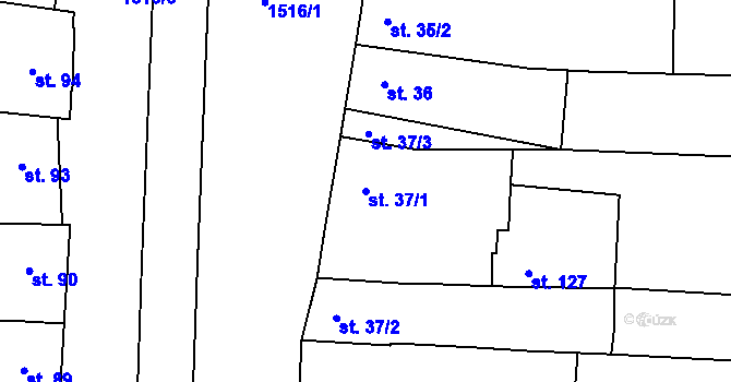 Parcela st. 37/1 v KÚ Topolany u Vyškova, Katastrální mapa
