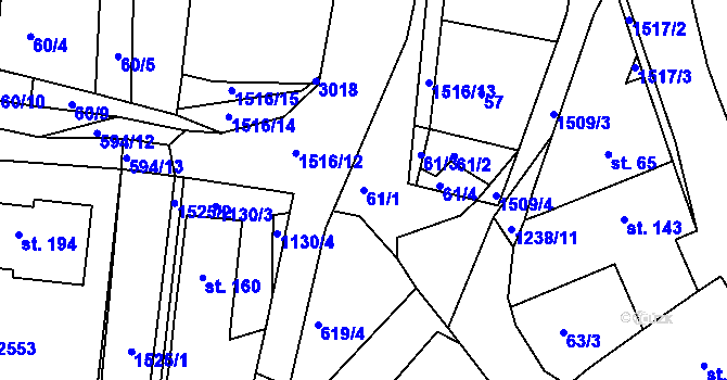 Parcela st. 61/1 v KÚ Topolany u Vyškova, Katastrální mapa