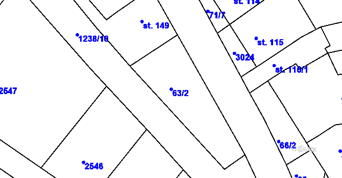 Parcela st. 63/2 v KÚ Topolany u Vyškova, Katastrální mapa