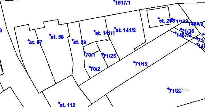 Parcela st. 71/25 v KÚ Topolany u Vyškova, Katastrální mapa