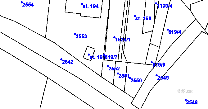 Parcela st. 619/7 v KÚ Topolany u Vyškova, Katastrální mapa