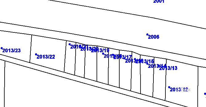 Parcela st. 2013/18 v KÚ Topolany u Vyškova, Katastrální mapa
