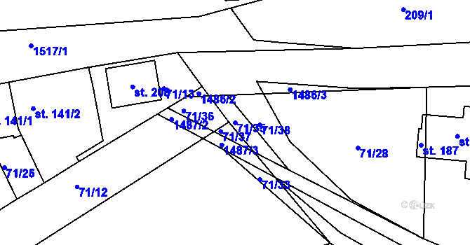 Parcela st. 71/35 v KÚ Topolany u Vyškova, Katastrální mapa