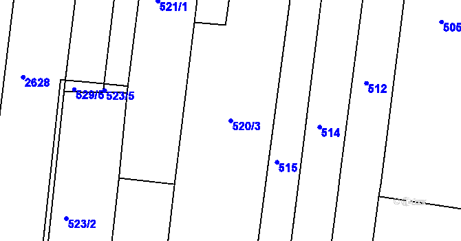 Parcela st. 520/3 v KÚ Topolany u Vyškova, Katastrální mapa