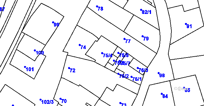 Parcela st. 75/4 v KÚ Topolany u Olomouce, Katastrální mapa