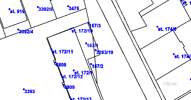 Parcela st. 3283/19 v KÚ Topolná, Katastrální mapa