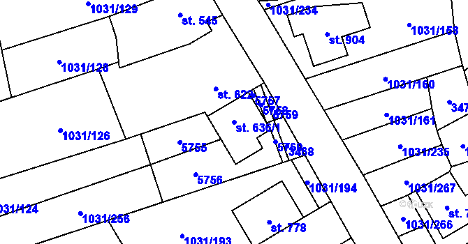 Parcela st. 636/1 v KÚ Topolná, Katastrální mapa