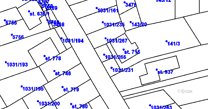 Parcela st. 1031/266 v KÚ Topolná, Katastrální mapa