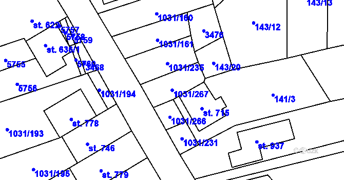 Parcela st. 1031/267 v KÚ Topolná, Katastrální mapa