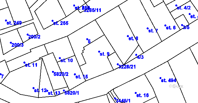 Parcela st. 9 v KÚ Topolná, Katastrální mapa