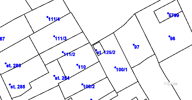 Parcela st. 125/2 v KÚ Topolná, Katastrální mapa