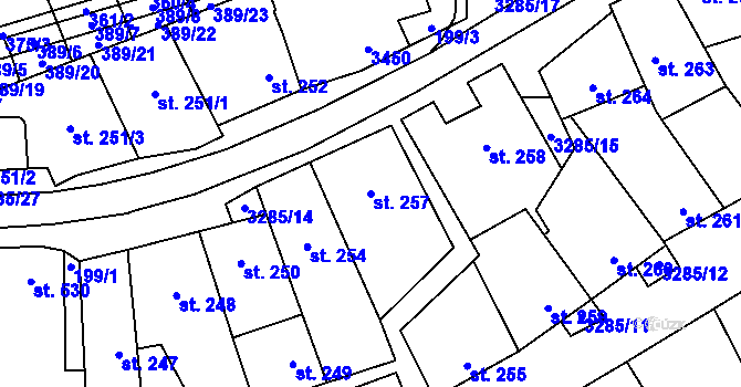 Parcela st. 257 v KÚ Topolná, Katastrální mapa