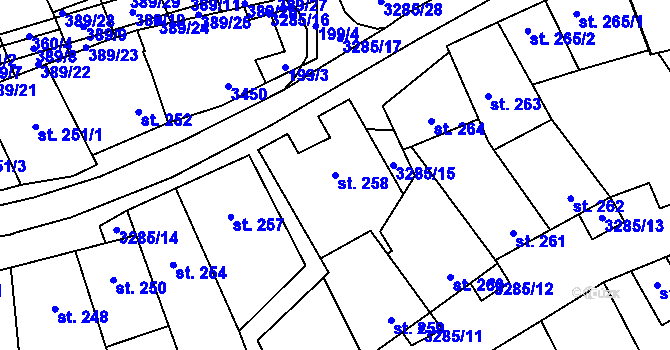Parcela st. 258 v KÚ Topolná, Katastrální mapa