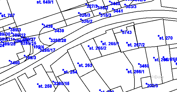 Parcela st. 265/2 v KÚ Topolná, Katastrální mapa