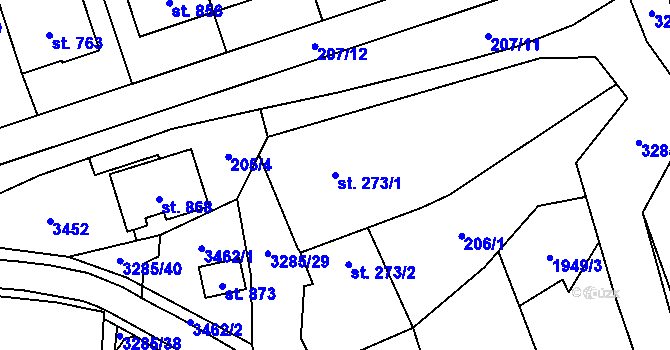 Parcela st. 273/1 v KÚ Topolná, Katastrální mapa