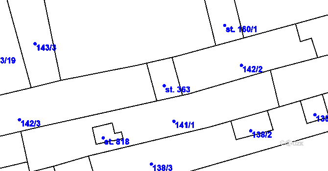 Parcela st. 363 v KÚ Topolná, Katastrální mapa