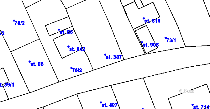 Parcela st. 387 v KÚ Topolná, Katastrální mapa