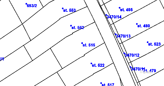 Parcela st. 515 v KÚ Topolná, Katastrální mapa