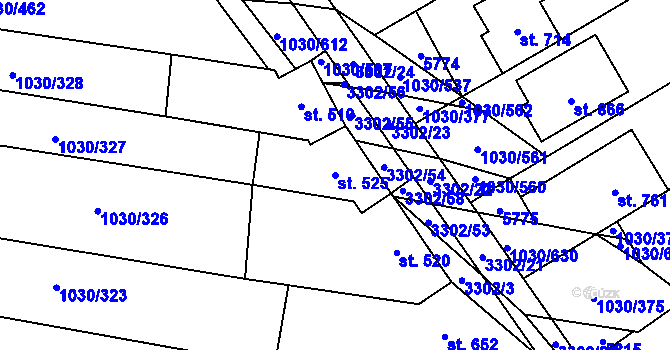 Parcela st. 525 v KÚ Topolná, Katastrální mapa