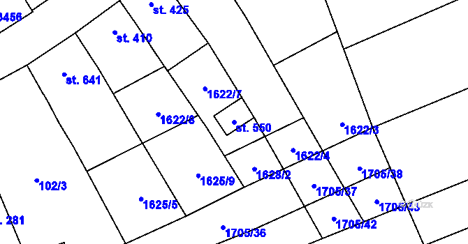 Parcela st. 550 v KÚ Topolná, Katastrální mapa