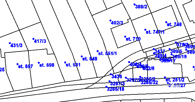 Parcela st. 551/1 v KÚ Topolná, Katastrální mapa