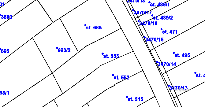 Parcela st. 553 v KÚ Topolná, Katastrální mapa