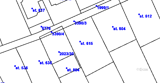 Parcela st. 615 v KÚ Topolná, Katastrální mapa