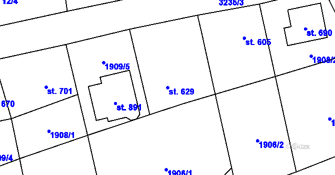 Parcela st. 629 v KÚ Topolná, Katastrální mapa