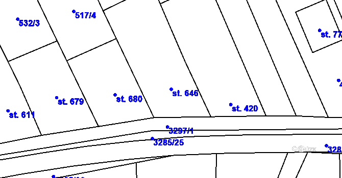 Parcela st. 646 v KÚ Topolná, Katastrální mapa