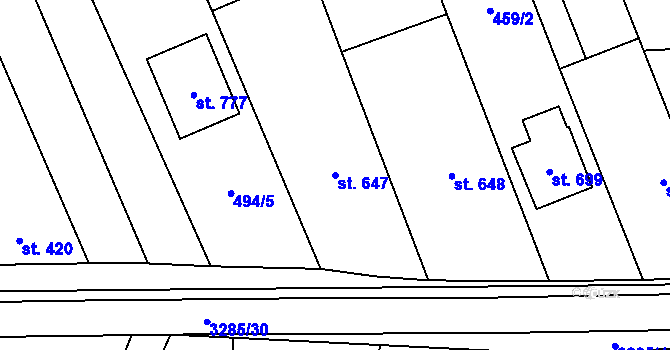 Parcela st. 647 v KÚ Topolná, Katastrální mapa