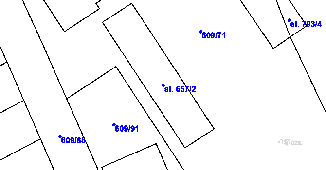 Parcela st. 657/2 v KÚ Topolná, Katastrální mapa