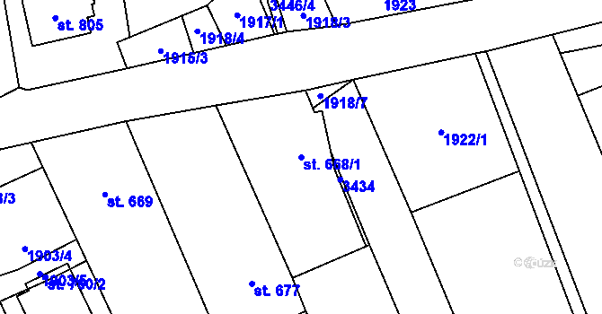 Parcela st. 668/1 v KÚ Topolná, Katastrální mapa