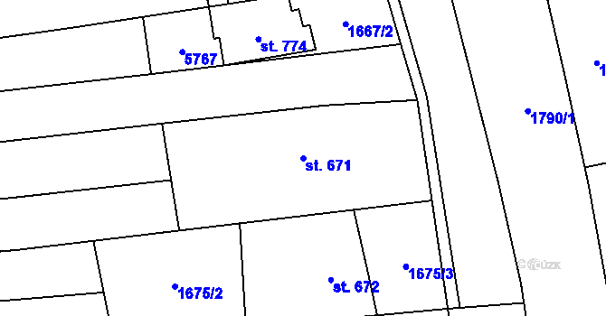 Parcela st. 671 v KÚ Topolná, Katastrální mapa