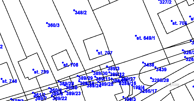 Parcela st. 707 v KÚ Topolná, Katastrální mapa