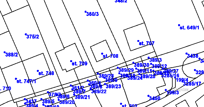 Parcela st. 708 v KÚ Topolná, Katastrální mapa