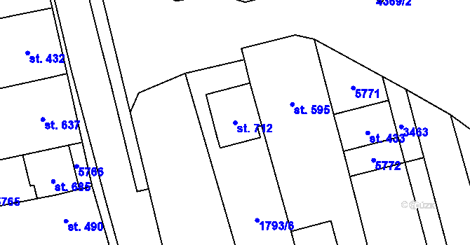 Parcela st. 712 v KÚ Topolná, Katastrální mapa
