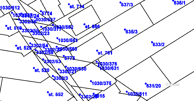 Parcela st. 761 v KÚ Topolná, Katastrální mapa