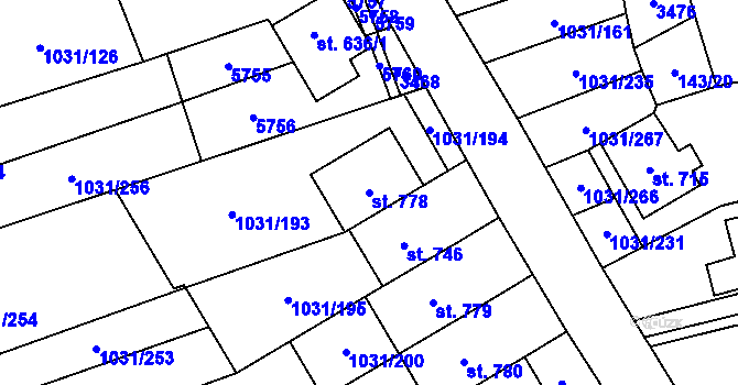 Parcela st. 778 v KÚ Topolná, Katastrální mapa