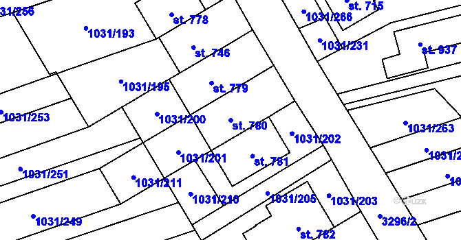 Parcela st. 780 v KÚ Topolná, Katastrální mapa