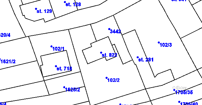 Parcela st. 822 v KÚ Topolná, Katastrální mapa