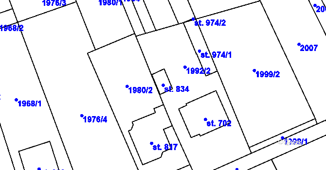 Parcela st. 834 v KÚ Topolná, Katastrální mapa