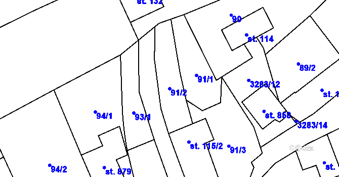 Parcela st. 91/2 v KÚ Topolná, Katastrální mapa